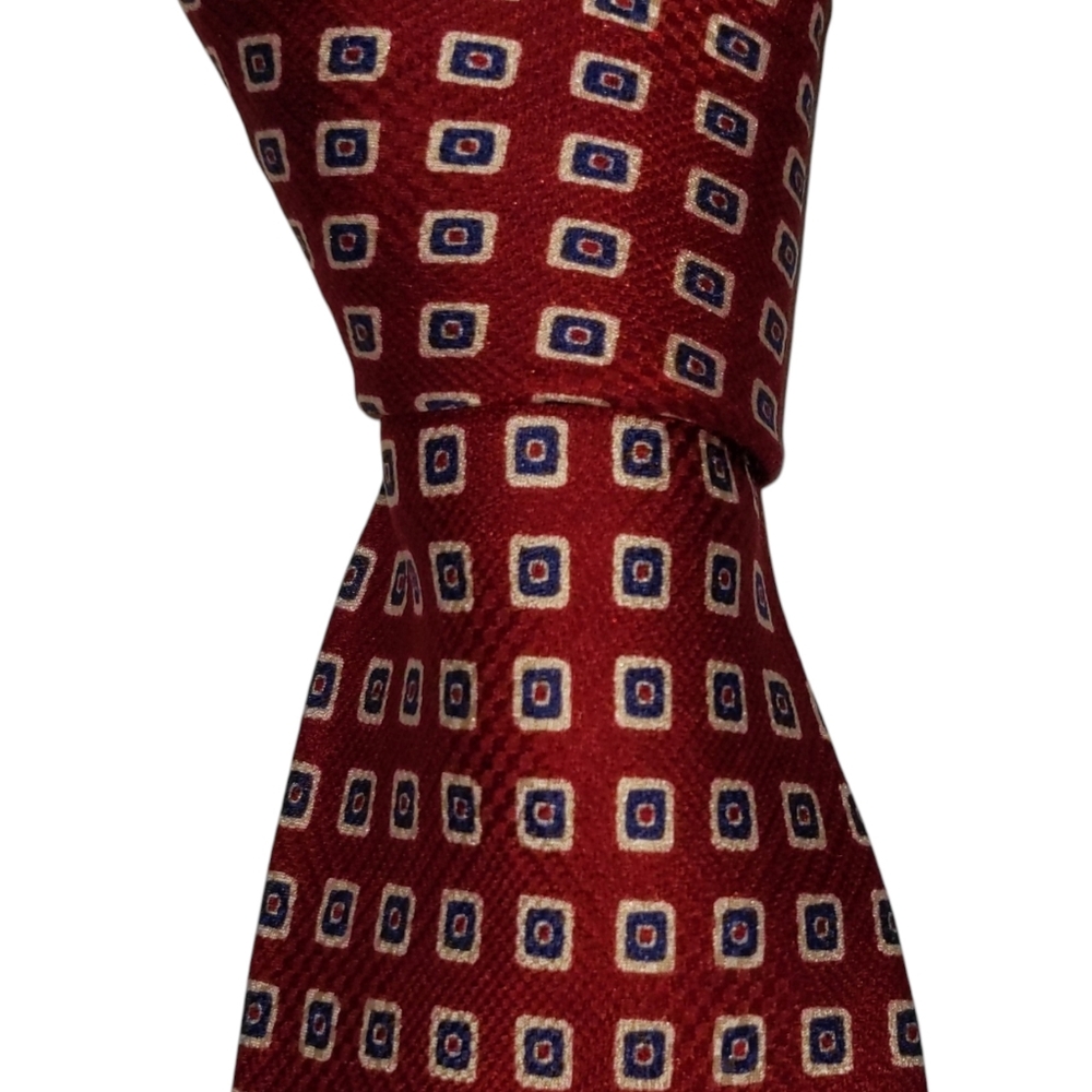Vintage Polo Ralph Lauren Necktie Mens Silk Red Geometric Designer Tie EUC